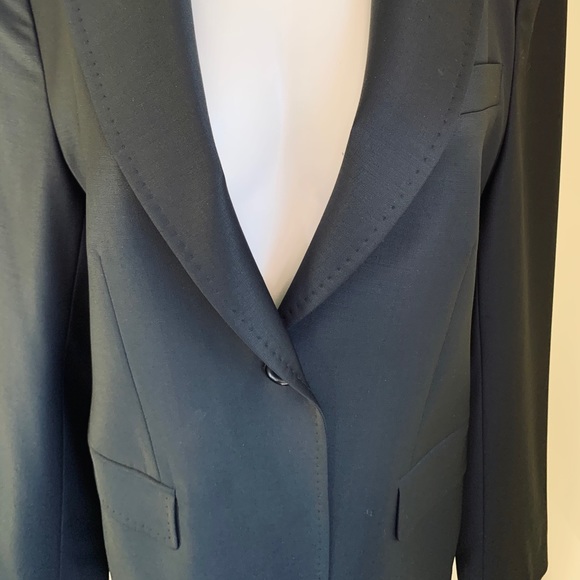 Elegant classic shiny black 87% fine wool double collar blazer jacket Eur44 US12 - Picture 7 of 16